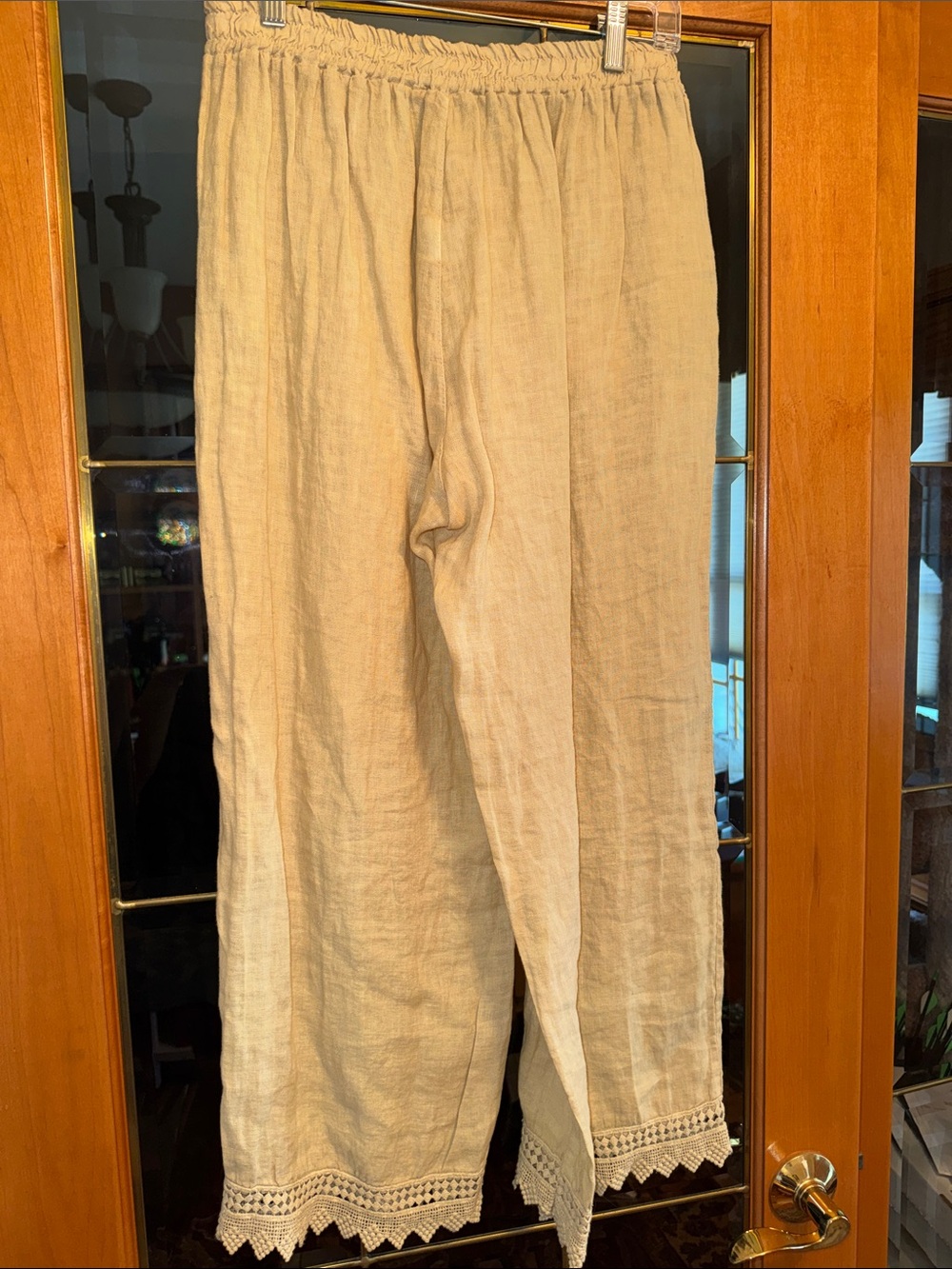 Women’s Linen Cropped Pants in Beige - Large - Picture 3 of 4